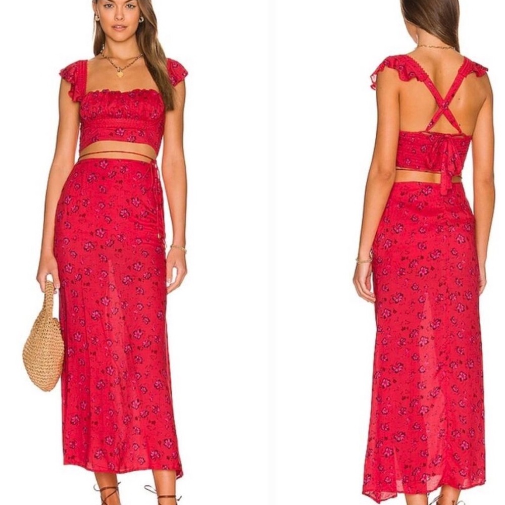 Red Floral Maxi Skirt - Women
